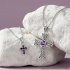 Sterling Silver African Amethyst Cross Pendant With Chain 18 Inches