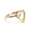 Sterling Silver Pink Sapphire Love Ring Over 18K Yellow Gold Plated