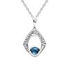 Sterling Silver Blue Tourmaline Pendant With Chain 16 Inches + Extension 2 Inches
