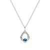 Sterling Silver Blue Tourmaline Pendant With Chain 16 Inches + Extension 2 Inches