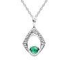 Sterling Silver Green Tourmaline Pendant with Chain 16 Inches + 2 Extension 2 Inches