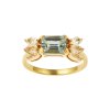 Sterling Silver Peridot & White Topaz Ring Over 18K Yellow Gold Plated