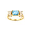 Sterling Silver Sky Blue Topaz & White Topaz Ring Over 18K Yellow Gold Plated