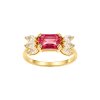 Sterling Silver Pink Topaz & White Topaz Ring Over 18K Yellow Gold Plated