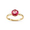 Sterling Silver Pink Topaz Ring Over 18k Yellow Gold Plated