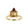 Sterling Silver Citrine & Garnet Ring Over 18K Yellow Gold Plated