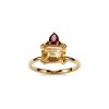 Sterling Silver Citrine & Garnet Ring Over 18K Yellow Gold Plated