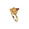 Sterling Silver Citrine & Garnet Ring Over 18K Yellow Gold Plated