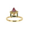 Sterling Silver Green Amethyst & Amethyst Ring Over 18K Yellow Gold Plated