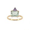 Sterling Silver Green Amethyst & Amethyst Ring Over 18K Yellow Gold Plated