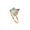 Sterling Silver Green Amethyst & Amethyst Ring Over 18K Yellow Gold Plated