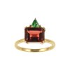 Sterling Silver Garnet & Chrome Diopside Ring Over 18K Yellow Gold Plated