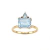Sterling Silver Sky Blue Topaz & Garnet Ring Over 18K Yellow Gold Plated