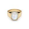 Silverling Silver Rainbow Moonstone Signet Ring Over 18K Yellow Gold Plated