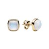 Rainbow Moonstone 18K Yellow Gold Plated Sterling Silver Cushion Stud Earrings