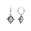 Rainbow Moonstone Sterling Silver Beaded Hoop Earrings