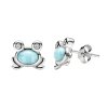Larimar & White Topaz Sterling Silver Frog Stud Earrings