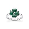 Sterling Silver Malachite Clover Leaf Ring