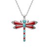 Sterling Silver Turquoise and Red Enamel Dragonfly Pendant with Chain 18 Inches