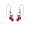 Sterling Silver Christmas Xmas Stocking Enamel Earrings