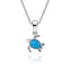Sterling Silver Synthetic Blue Opal Turtle Pendant With Chain 18 Inches