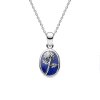 Sterling Silver Lapis Lazuli Chrysanthemum Pendant With Chain 18 Inches