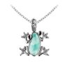 Sterling Silver Larimar with Black Spinel Frog Pendant With Chain 18 Inches