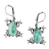 Sterling Silver Larimar with Black Spinel Frog Earrings