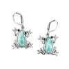 Sterling Silver Larimar with Black Spinel Frog Earrings