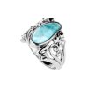 Sterling Silver Larimar with Black Spinel Frog Ring
