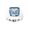 Sterling Silver Sky Blue Topaz with Dyed Blue Mother-of-Pearl Inlay Band Ring