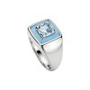 Sterling Silver Sky Blue Topaz with Dyed Blue Mother-of-Pearl Inlay Band Ring