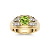 Sterling Silver Peridot White White Cubic Zirconia Men's Ring Over 18K Yellow Gold Plated