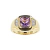 Sterling Silver Amethyst With White Cubic Zirconia Men's Ring Over 18K Yellow Gold Plated