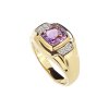Sterling Silver Amethyst With White Cubic Zirconia Men's Ring Over 18K Yellow Gold Plated