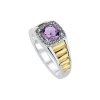 Sterling Silver Amethyst Two-Tone Men's Ring