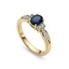 Sterling Silver Blue Shapphire With Swiss Blue Topaz Ring Over 18K Yellow Gold Plated