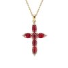 Sterling Silver Dyed Ruby Red Corundum Cross Pendant Over 18K Yellow Gold Plated With Chain 18 Inches