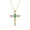 Sterling Silver Emerald With White Topaz Cross Pendant Over 18K Yellow Gold Plated With Chain 18 Inches