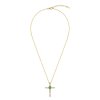 Sterling Silver Emerald With White Topaz Cross Pendant Over 18K Yellow Gold Plated With Chain 18 Inches
