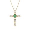 Sterling Silver Emerald With White Topaz Cross Pendant Over 18K Yellow Gold Plated With Chain 18 Inches