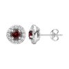 Sterling Silver Garnet With White Topaz Stud Earrings