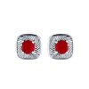 Sterling Silver Dyed Ruby Red Corundum Stud Earrings