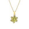 Sterling Silver Peridot With Cubic Zirconia Flower Pendant Over 18K Yellow Gold Plated With Chain 18 Inches