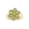 Sterling Silver Peridot With Cubic Zirconia Flower Ring Over 18K Yellow Gold Plated