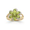 Sterling Silver Peridot With Cubic Zirconia Flower Ring Over 18K Yellow Gold Plated