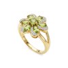 Sterling Silver Peridot With Cubic Zirconia Flower Ring Over 18K Yellow Gold Plated