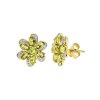 Sterling Silver Peridot With Cubic Zirconia Flower Earrings Over 18K Yellow Gold Plated