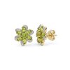 Sterling Silver Peridot With Cubic Zirconia Flower Earrings Over 18K Yellow Gold Plated