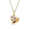 Sterling Silver Multi Gemstone Heart Pendant Over 18K Yellow Gold Plated With Chain 18 Inches